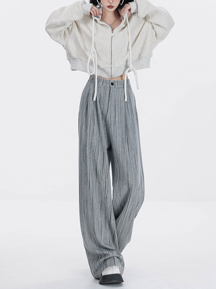 Gray Striped Wide-Leg Sweatpants for Women - Casual Slim Fit Autumn/Winter Fashion, Perfect for 90s and Y2K Inspired Looks