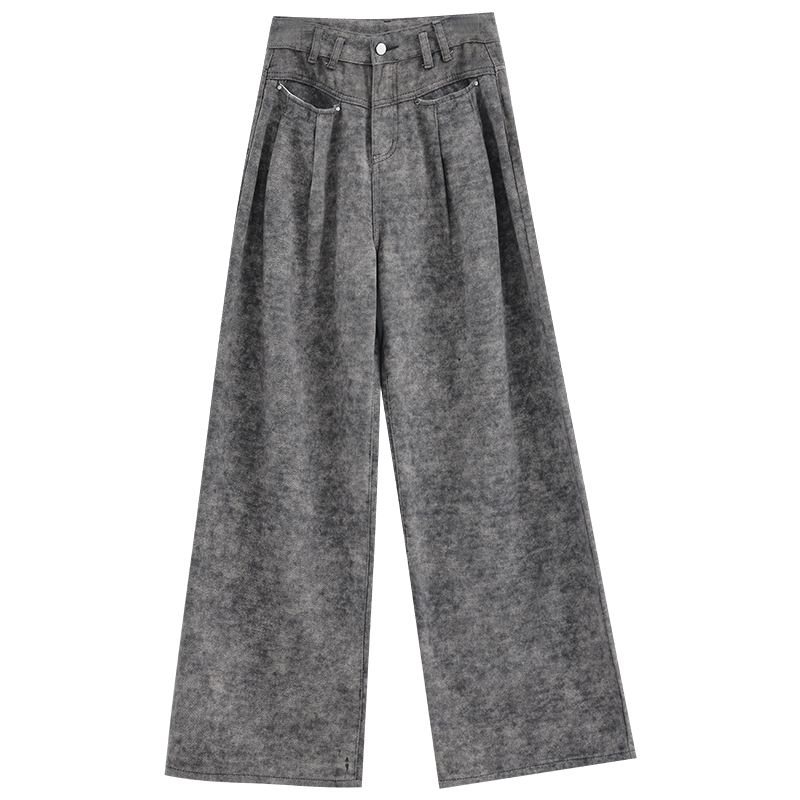 Gray Wide-Leg Jeans for Women - Casual High-Waisted Slim Fit Loose Straight Pants - 2025 Early Spring Fashion