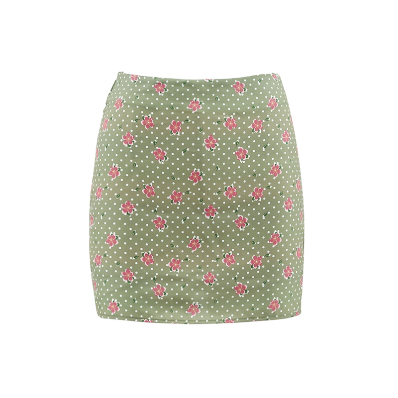 Green French Print A-Line High-Waisted Bodycon Skirt with Built-In Safety Shorts – Trendy 90s Style Mini Skirt for Effortless Chic