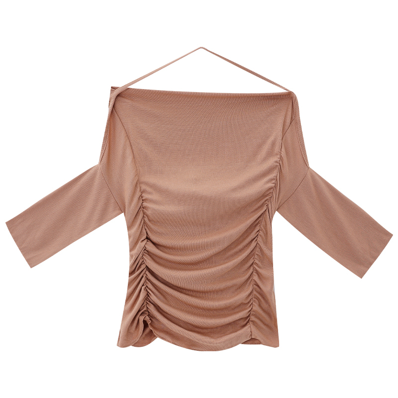 Halter Neck Sleeveless Top with Pleated Design in Khaki - Hot Girl Style Waistline Killer for Women, Y2K Fashion
