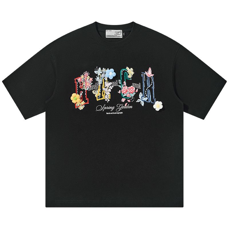 Hand-Drawn 3D Yarn Flower Loose Round Neck Short Sleeve T-Shirt for Kids, Men & Women - Trendy Casual Wear, Unisex Fashion