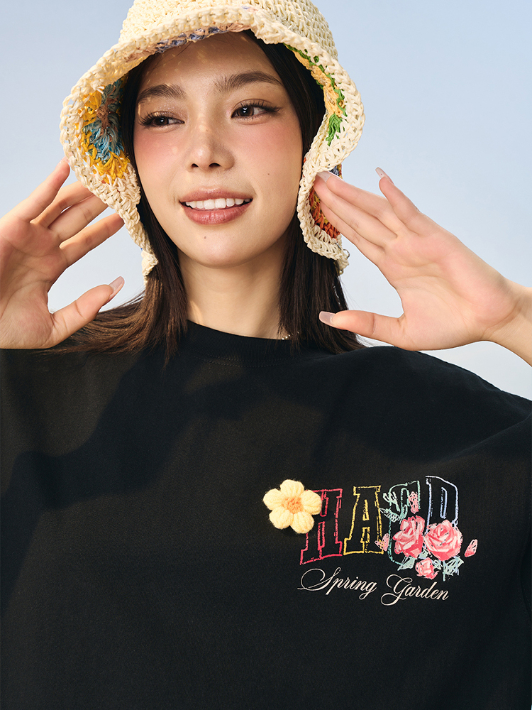 Hand-Painted 3D Yarn Flower Soft Loose Short Sleeve T-shirt for Kids - Summer Fun Fashion, Cute and Colorful Style