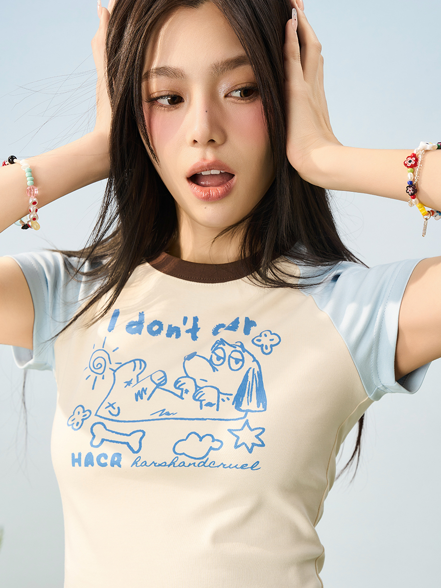 Hand-Painted Cute Dog Couple Loose Raglan Short Sleeve T-Shirt for Men and Women - Y2K Aesthetic Fashion Tee