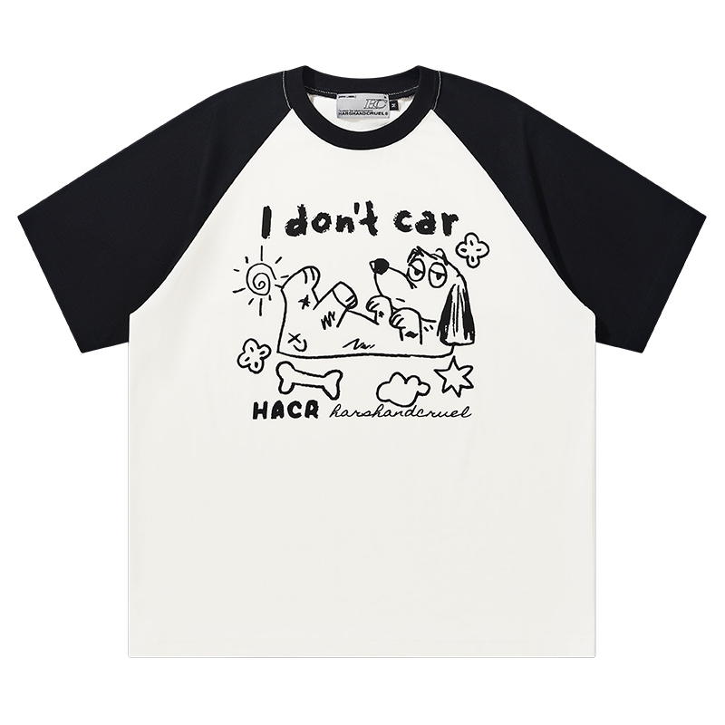 Hand-Painted Cute Dog Couple Loose Raglan Short Sleeve T-Shirt for Men and Women - Y2K Aesthetic Fashion Tee