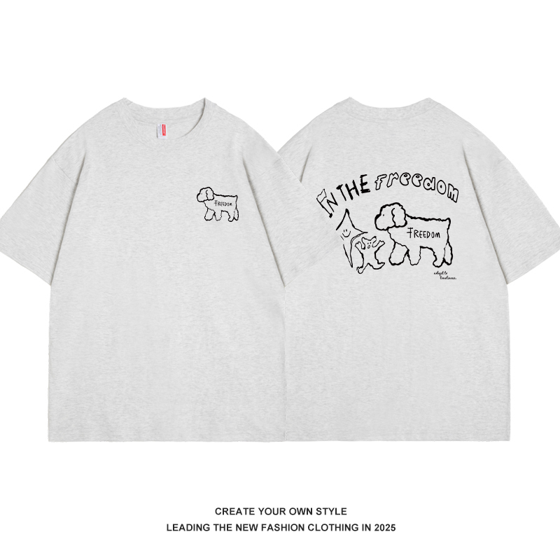 Hand-Painted Graffiti Dog Print Short Sleeve Women's T-shirt - 2025 Korean Style Casual Top for Petite Sizes