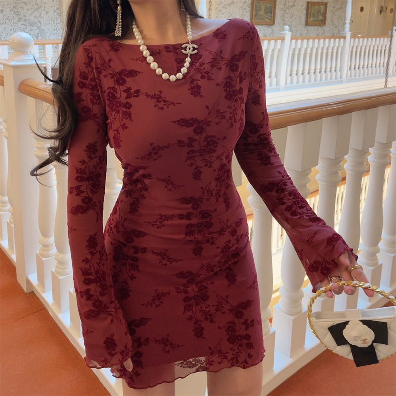 Handmade 2025 Spring Australia Super Slimming Mesh Bell Sleeve Bodycon Dress - Sexy Niche Design for 90s and Y2K Style