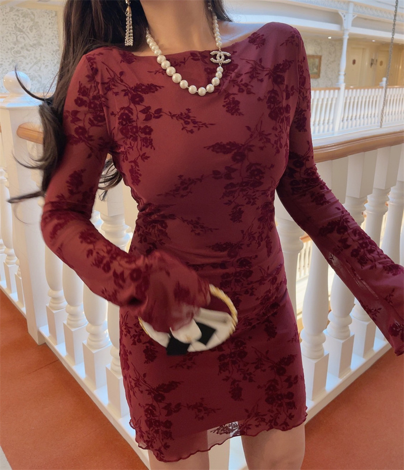 Handmade 2025 Spring Australia Super Slimming Mesh Bell Sleeve Bodycon Dress - Sexy Niche Design for 90s and Y2K Style