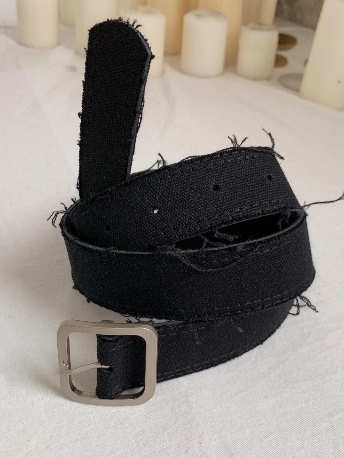 Handmade Mohair Edge Fabric Waist Belt - Simple Versatile Black Unisex Belt in Harajuku Style for Y2K Fashion