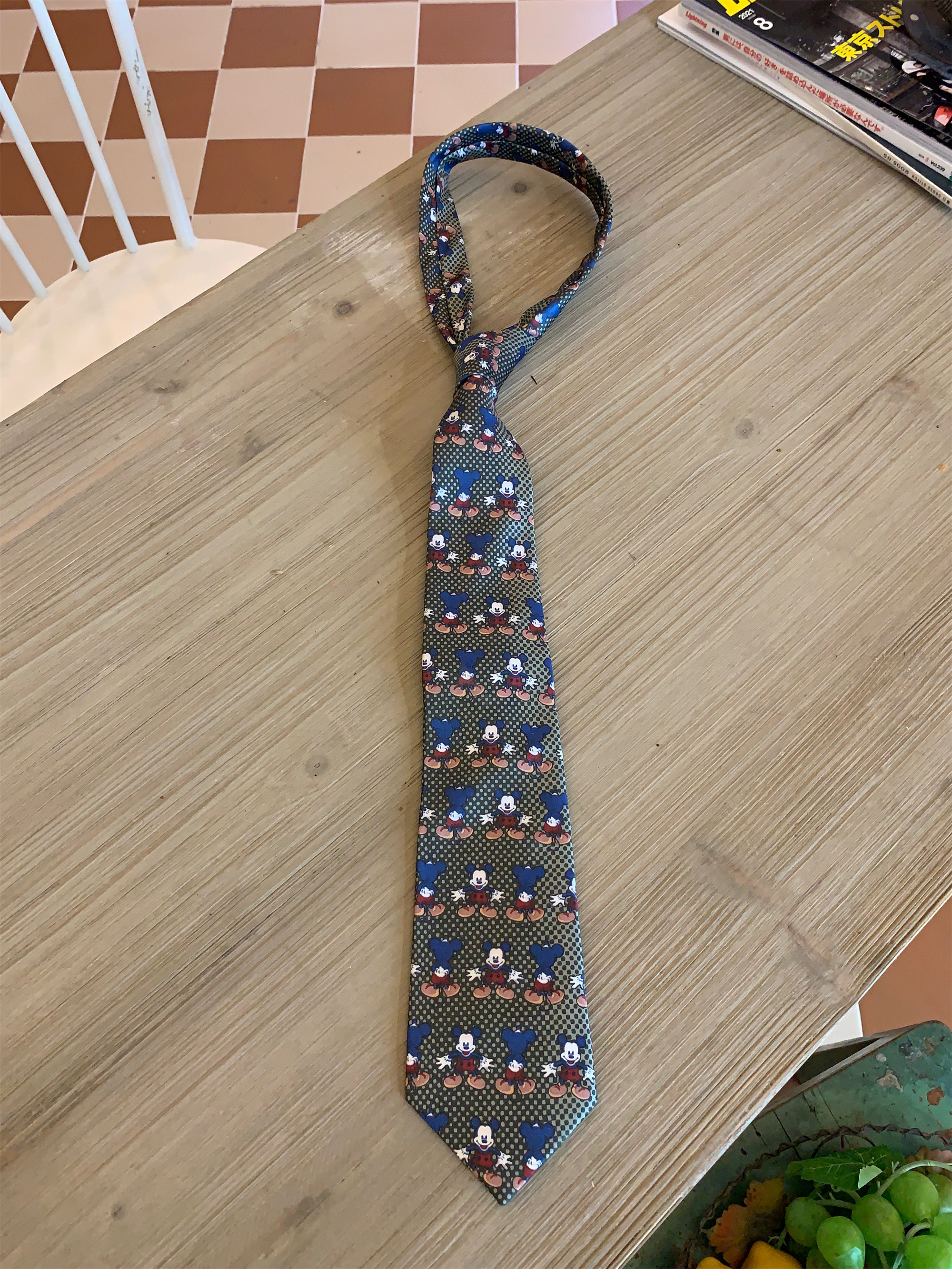 Handmade Vintage Japanese Retro Wide Bow Tie with Trendy Cartoon Print - Versatile Korean Style Fashion Accessory