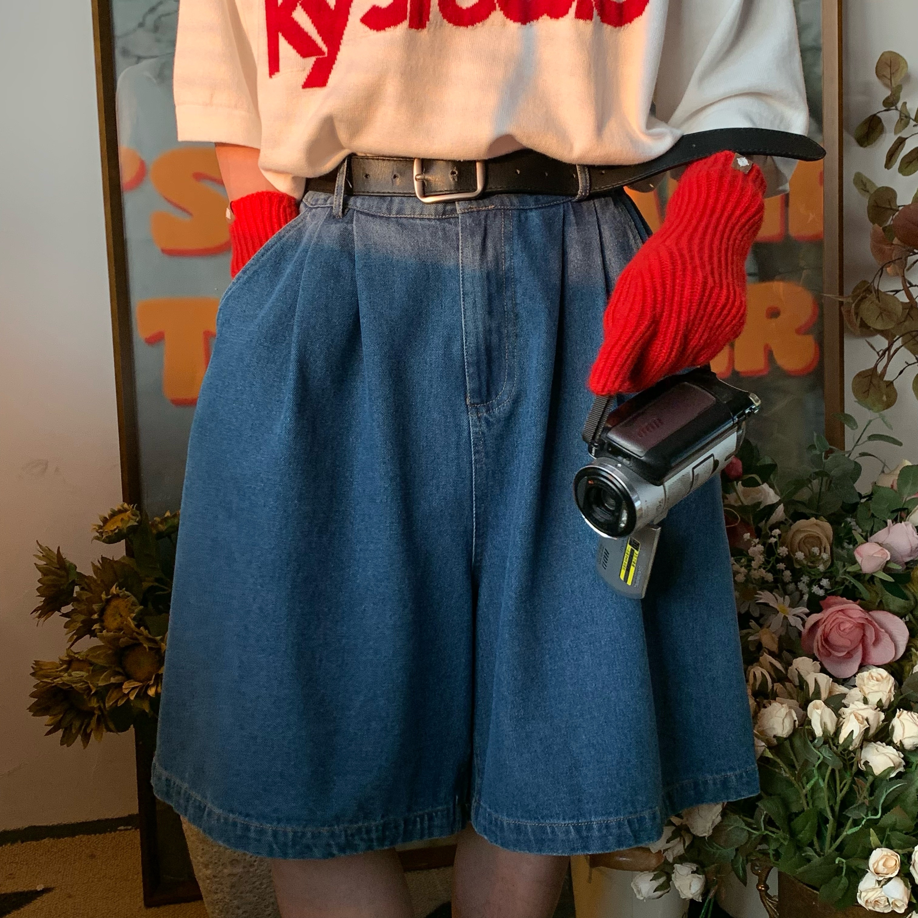 Handmade Washable Denim Wide-Leg Five-Point Shorts for Summer - Retro Basic Loose Slim Straight Casual Pants