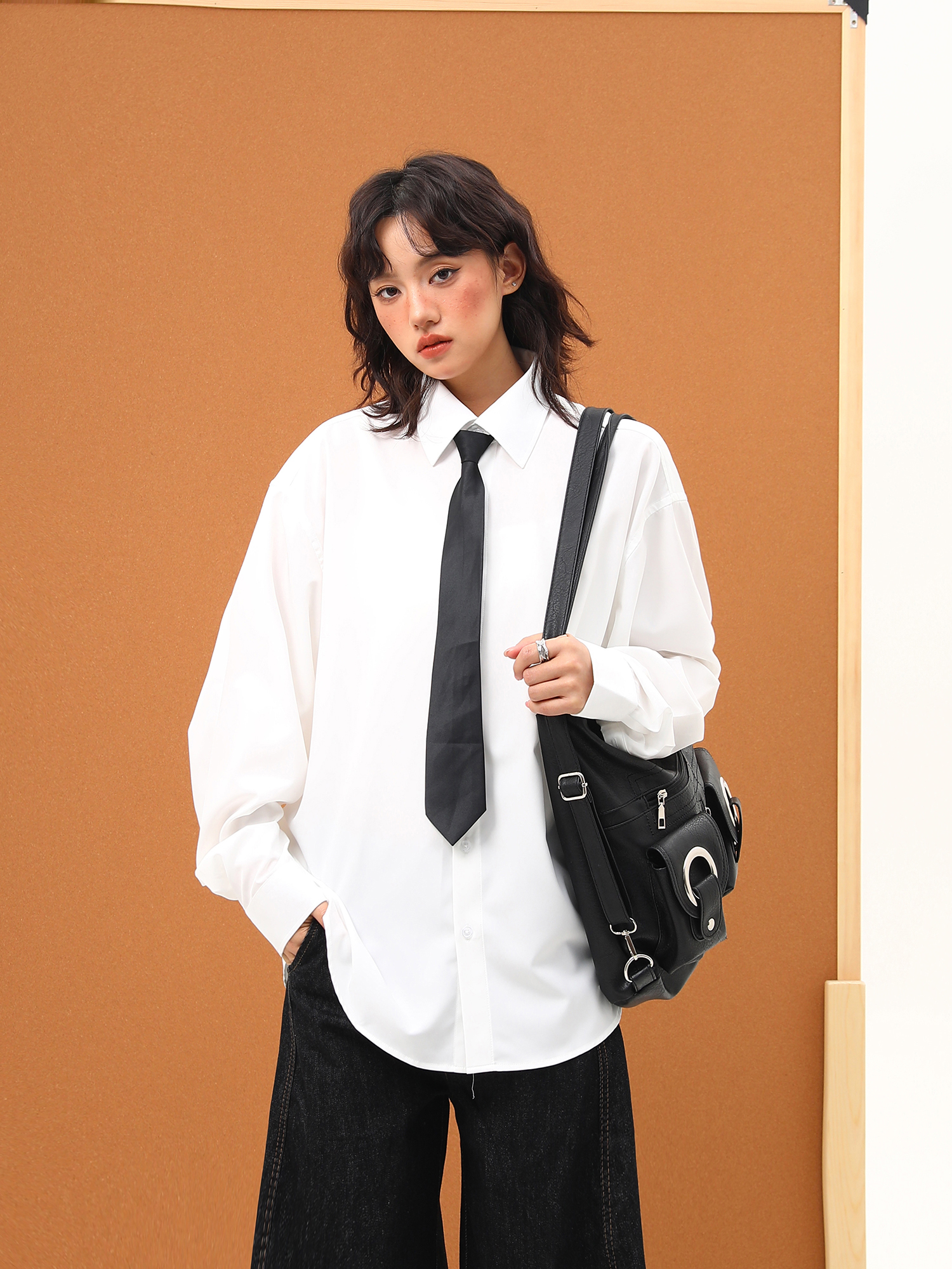 Handmade White Silk Loose Draped Shirt for Unisex - Wrinkle-Resistant, Versatile Design with Tie - Perfect for Y2K and Casual Chic Looks