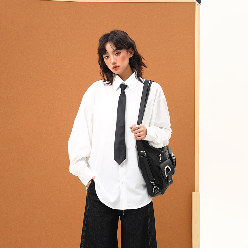 Handmade White Silk Loose Draped Shirt for Unisex - Wrinkle-Resistant, Versatile Design with Tie - Perfect for Y2K and Casual Chic Looks