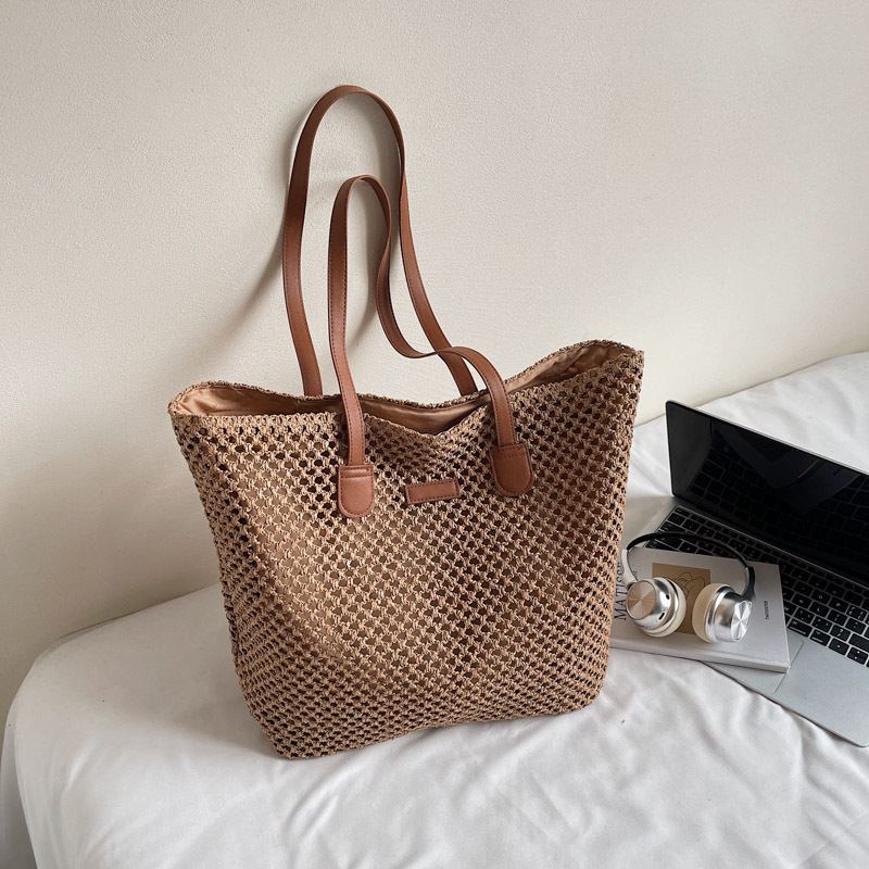 Handwoven Straw Tote Bag for Women, Large Capacity, Trendy Beach Vacation Shoulder Bag, 2025 Style
