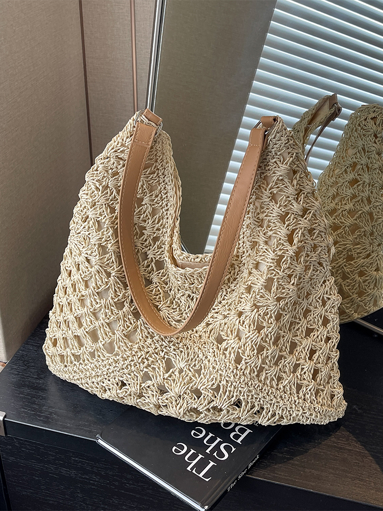 Handwoven Women's Straw Tote Bag - Trendy Large Capacity Beach Vacation Shoulder Bag 2025 Style