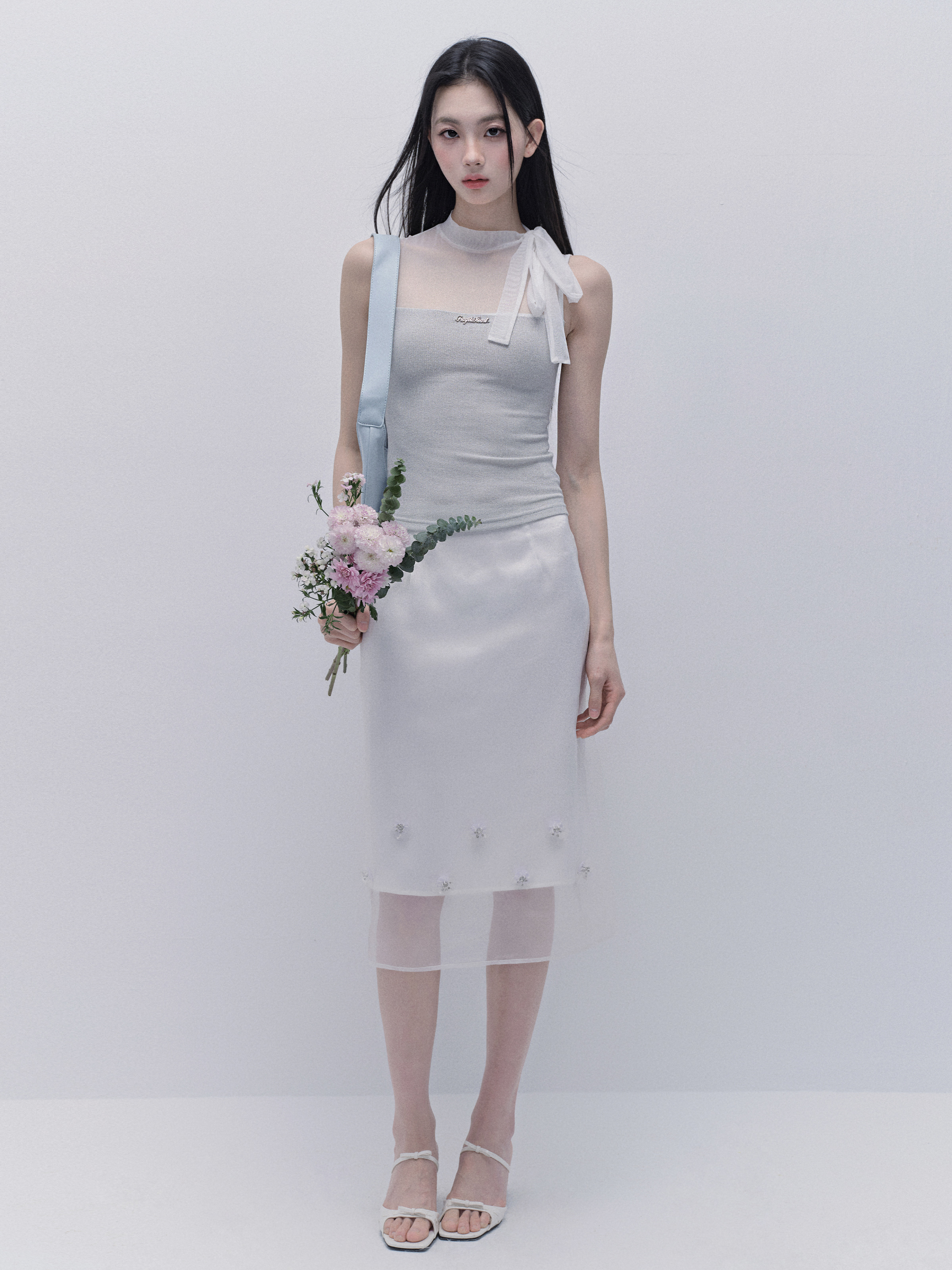 Hazy Cloud Design Mesh Vest and Slim Fit Skirt Spring Summer Set for Women - Trendy 90s Inspired Fashion Outfit