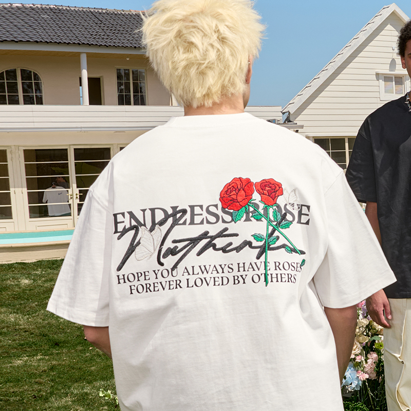 Heavy Embroidery Rose Short Sleeve T-Shirt - Vintage American Style Unisex Tee, Trendy Loose Fit, 2025 Fashion Essential
