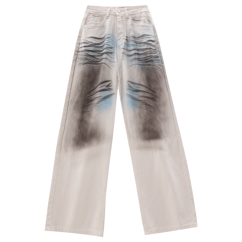Heavy Wash Tie-Dye Denim Pants for Women - Loose Draped Straight-Leg Wide-Leg Trousers, Y2K Fashion, Casual Street Style