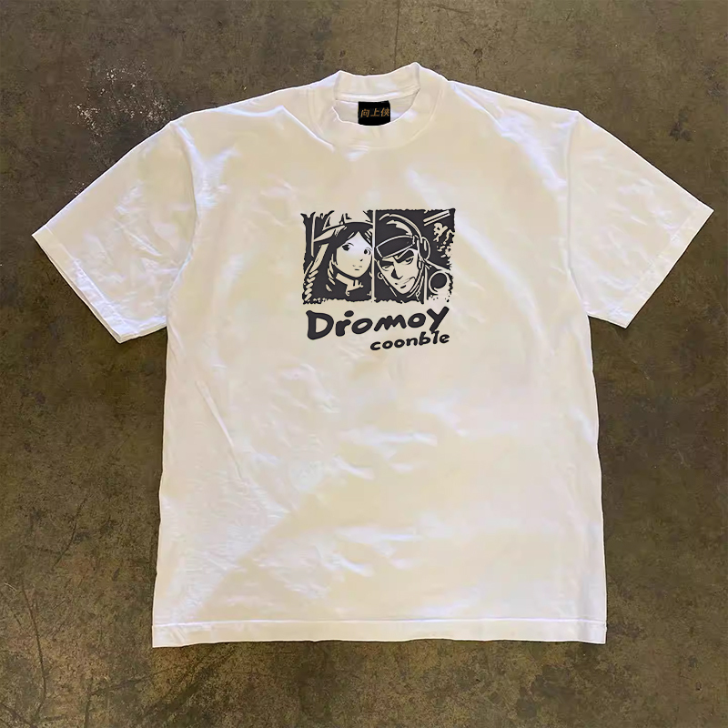 Heavyweight Couple's Loose Short-Sleeve T-Shirt in 260g Pure Cotton - Charitable Upward Hero Design for Men and Women