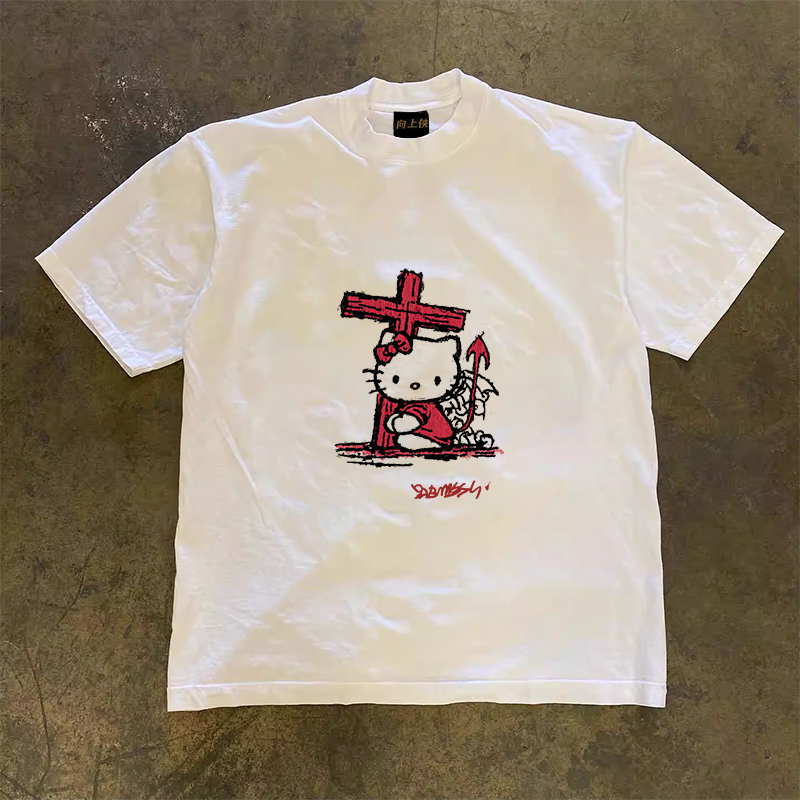 Heavyweight Couple's Loose Short-Sleeve T-Shirt in 260g Pure Cotton - Charitable Upward Hero Design, Unisex Casual Style