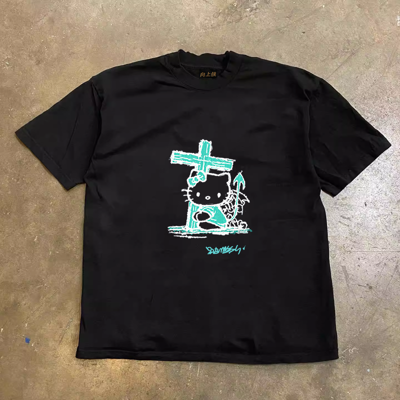 Heavyweight Couple's Loose Short-Sleeve T-Shirt in 260g Pure Cotton - Charitable Upward Hero Design, Unisex Casual Style