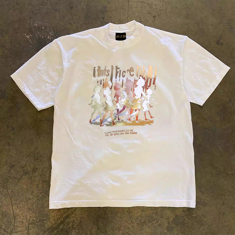 Heavyweight Couple's Loose Short-Sleeve T-Shirt in 260g Pure Cotton – Charitable Upward Hero Design for Men and Women, Casual Style