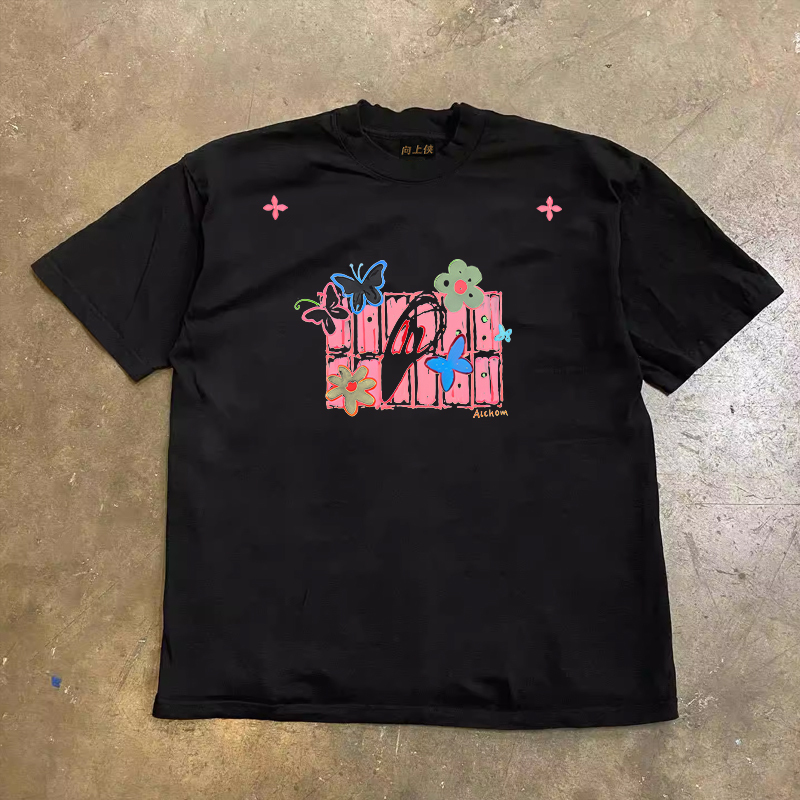 Heavyweight Couple's Loose Short-Sleeve T-Shirt in Pure Cotton - Charitable Design, Casual Streetwear for Men and Women