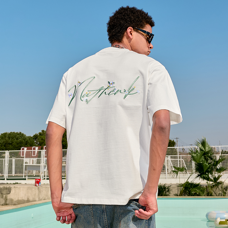 Heavyweight Floral Embroidered Short Sleeve T-Shirt for Men and Women - American Streetwear, Loose Fit, 2025 Summer Style