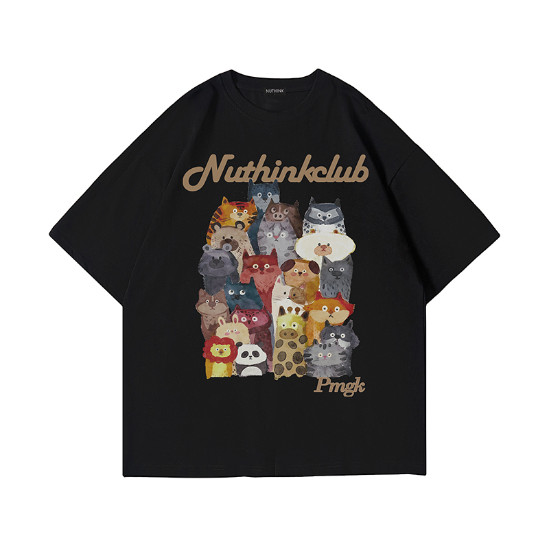 Heavyweight Loose Plus-Size Cartoon Animal T-Shirt for Men, Short Sleeve Summer Trendy Oversized Tee, Casual Streetwear