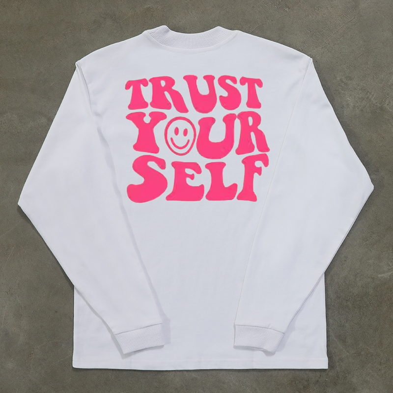 Heavyweight Oversized Long-Sleeve T-Shirt with Niche Letter Print - Motivational Graphic Tee for Casual Street Style