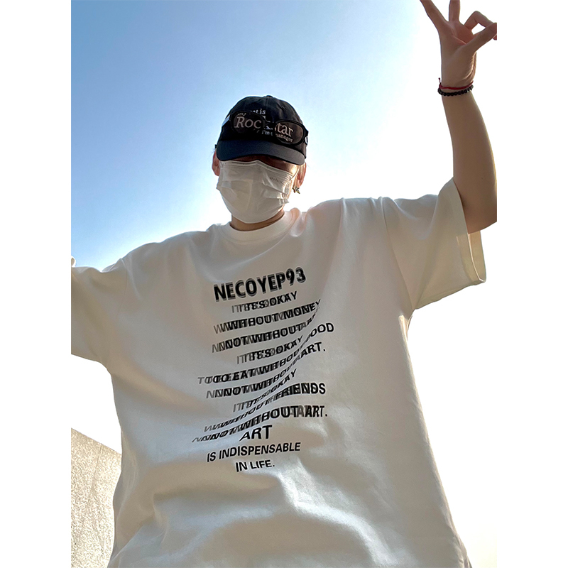 Heavyweight Streetwear Loose Fit Letter Print Short Sleeve T-Shirt for Men - 2025 Summer American High Street Style