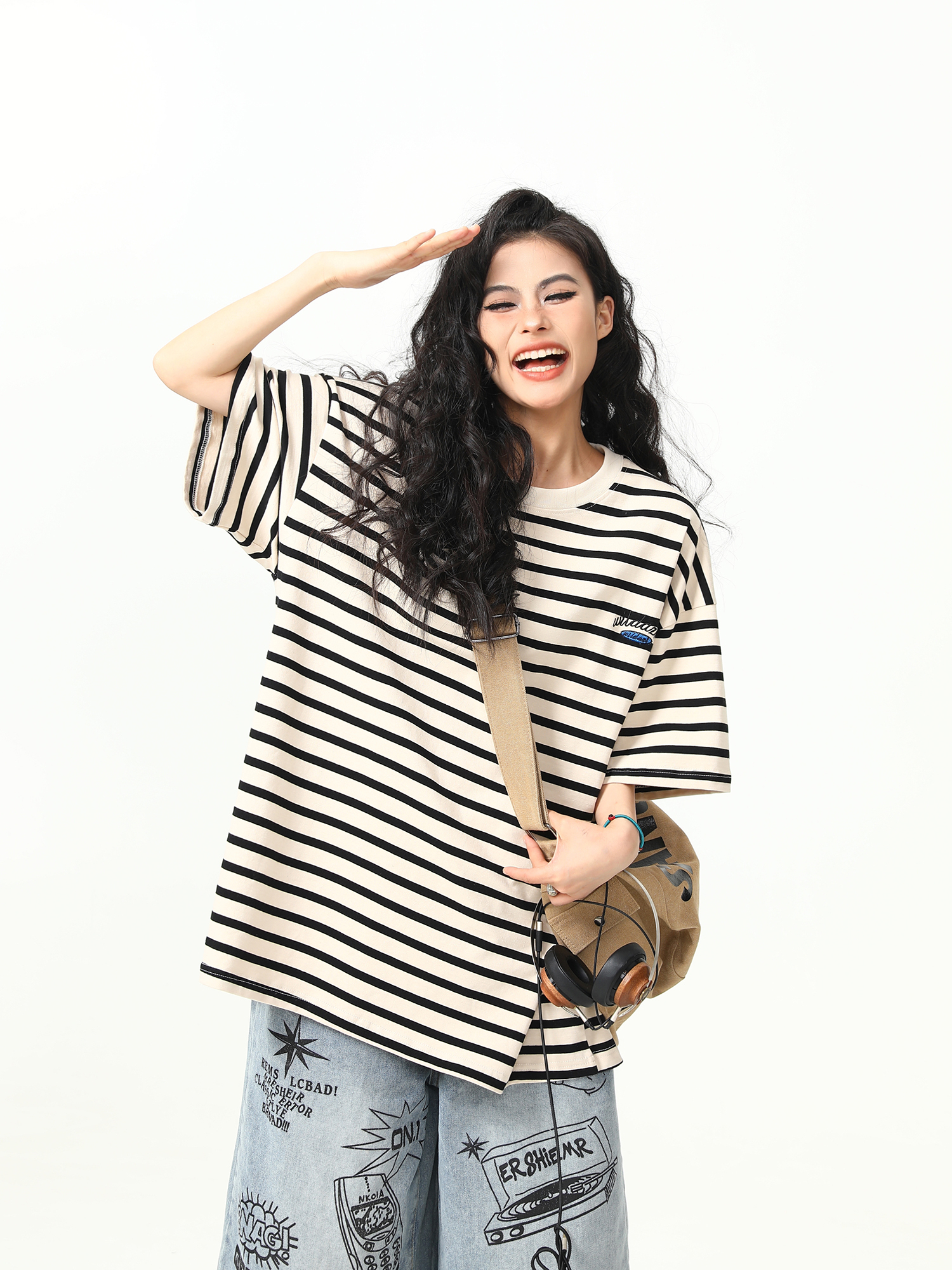 Heavyweight Striped Short Sleeve T-Shirt for Men and Women, Vintage 90s Loose Fit Couple Top, Versatile Casual Wear