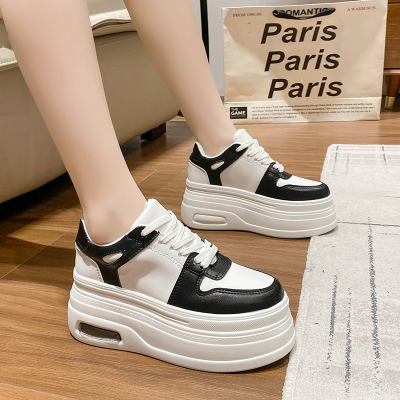 Height-Increasing 8cm Thick-Soled White Leather Sneakers for Women - Trendy Spring 2023 European Style Versatile Skate Shoes