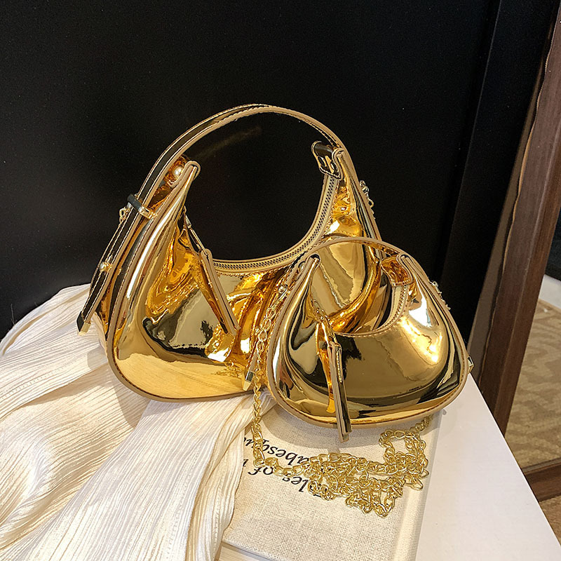 High-End Laser Patent Leather Crescent Handbag - Women's 2025 Trendy Chain Shoulder Crossbody Bag