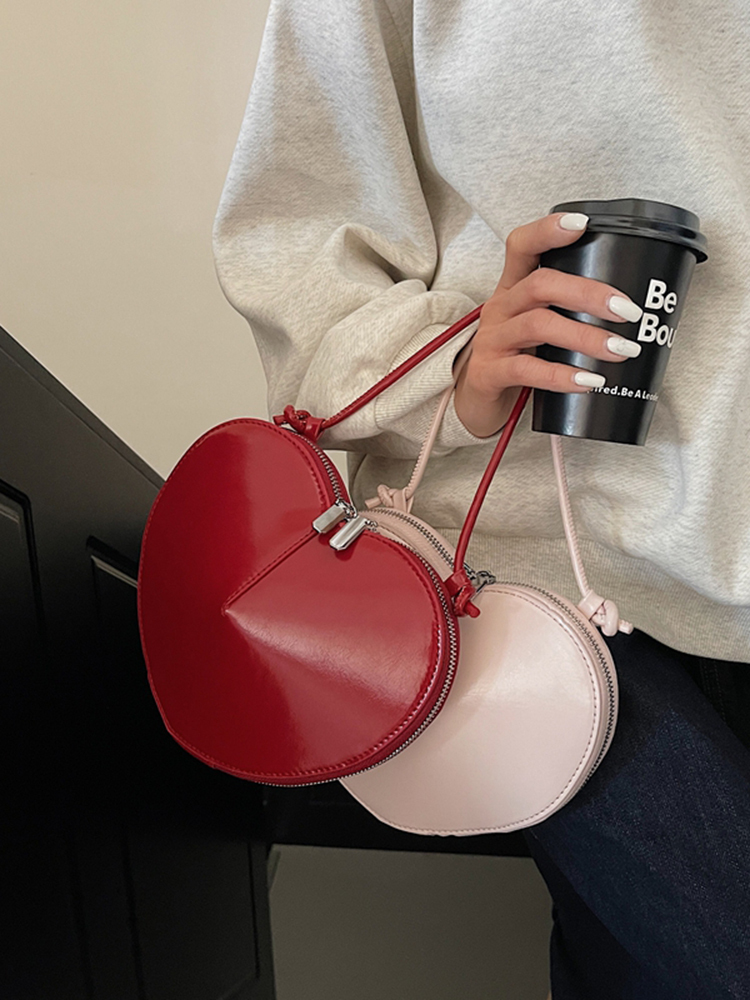 High-End Red Handbag for Women - 2025 Spring Summer Shoulder Crossbody Bag with Heart-Shaped Coin Purse, Trendy Niche Fashion Accessory