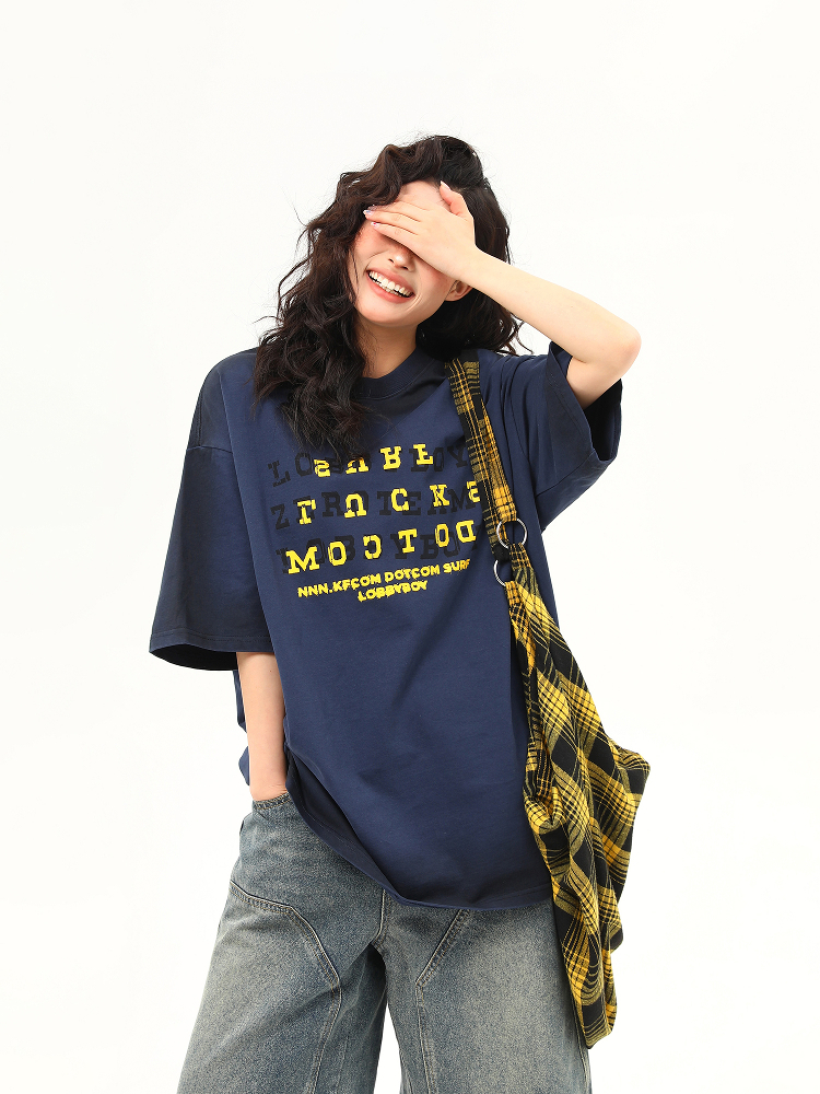 High-End Vintage Wash Gradient Short Sleeve T-Shirt for Men and Women - Trendy Heavyweight Couples Tee