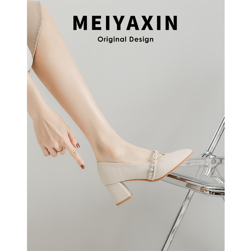 High Heel Chunky Heel Mary Jane Shoes for Women - Sheepskin Spring 2025 Evening Style, Perfect for Skirts and Special Occasions
