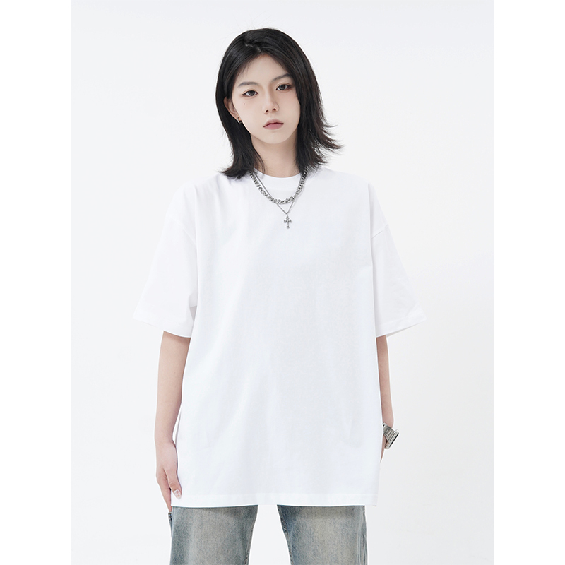 High Street 310G Heavyweight Short Sleeve Unisex T-Shirt with Small Collar - Trendy American Style Loose Pure Cotton Top