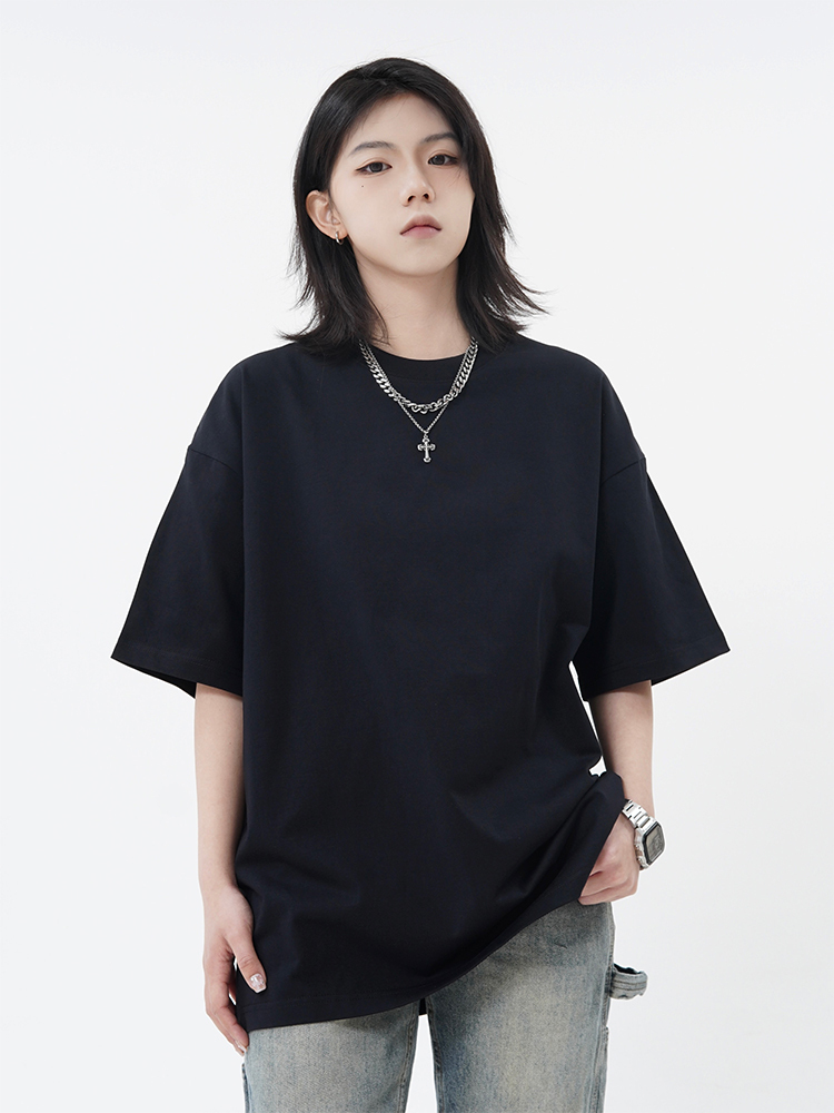 High Street 310G Heavyweight Short Sleeve Unisex T-Shirt with Small Collar - Trendy American Style Loose Pure Cotton Top
