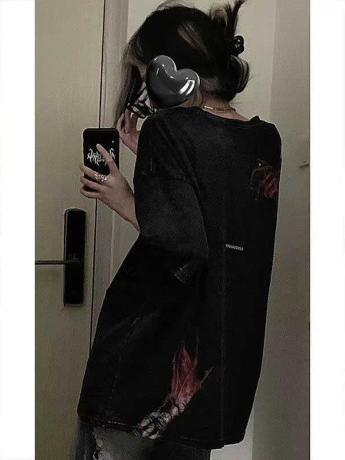 High Street Dark Style Vintage Water-Washed Oversized Short Sleeve T-Shirt for Women - Summer Evil Hand Design