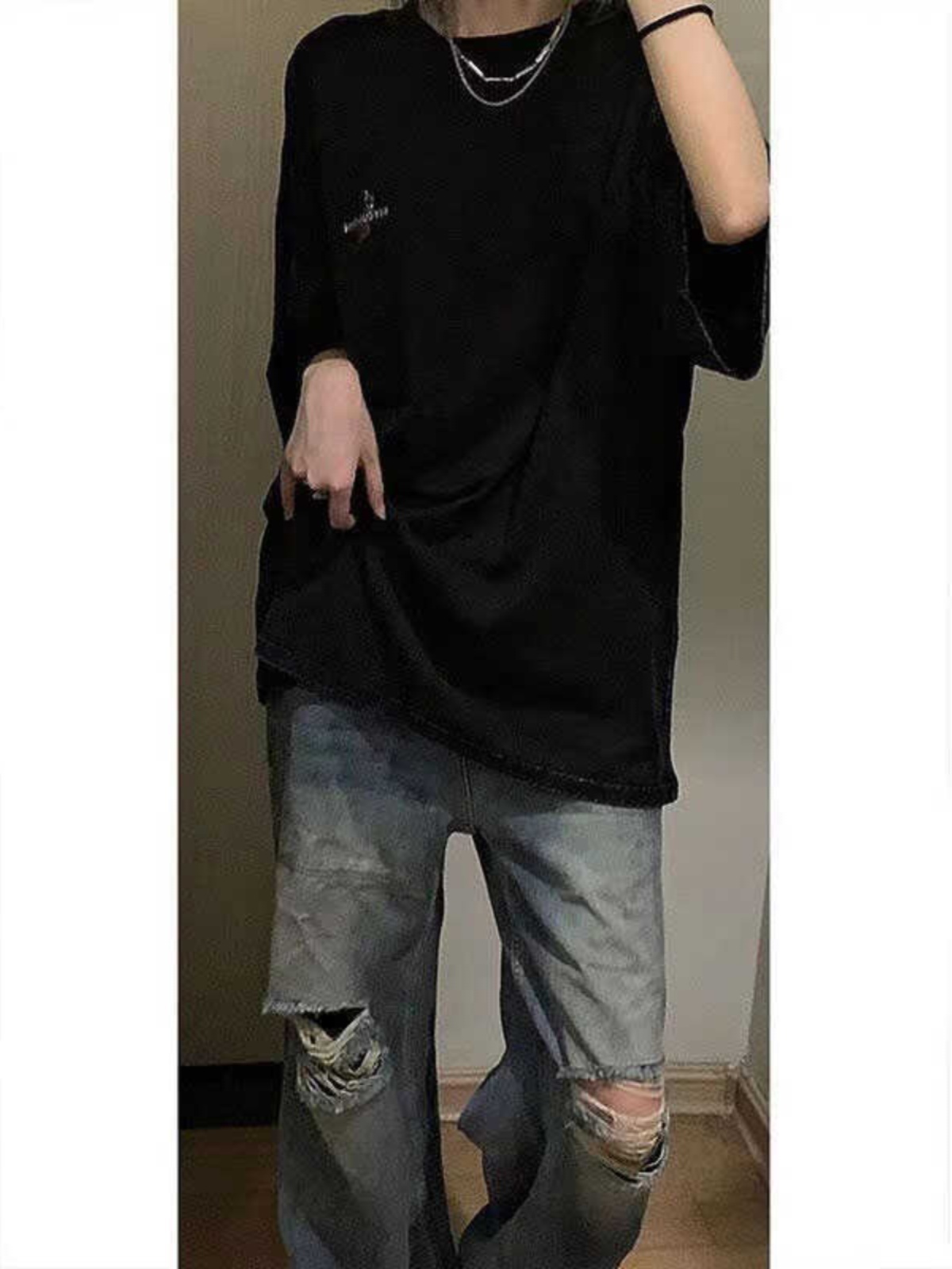 High Street Dark Style Vintage Water-Washed Oversized Short Sleeve T-Shirt for Women - Summer Evil Hand Design