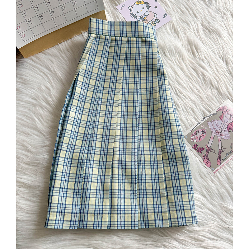 High Waist A-Line Plaid Skirt for Women - Shallow Summer JK Uniform Style, Japanese College Fashion, Cute Pudding Bear Design