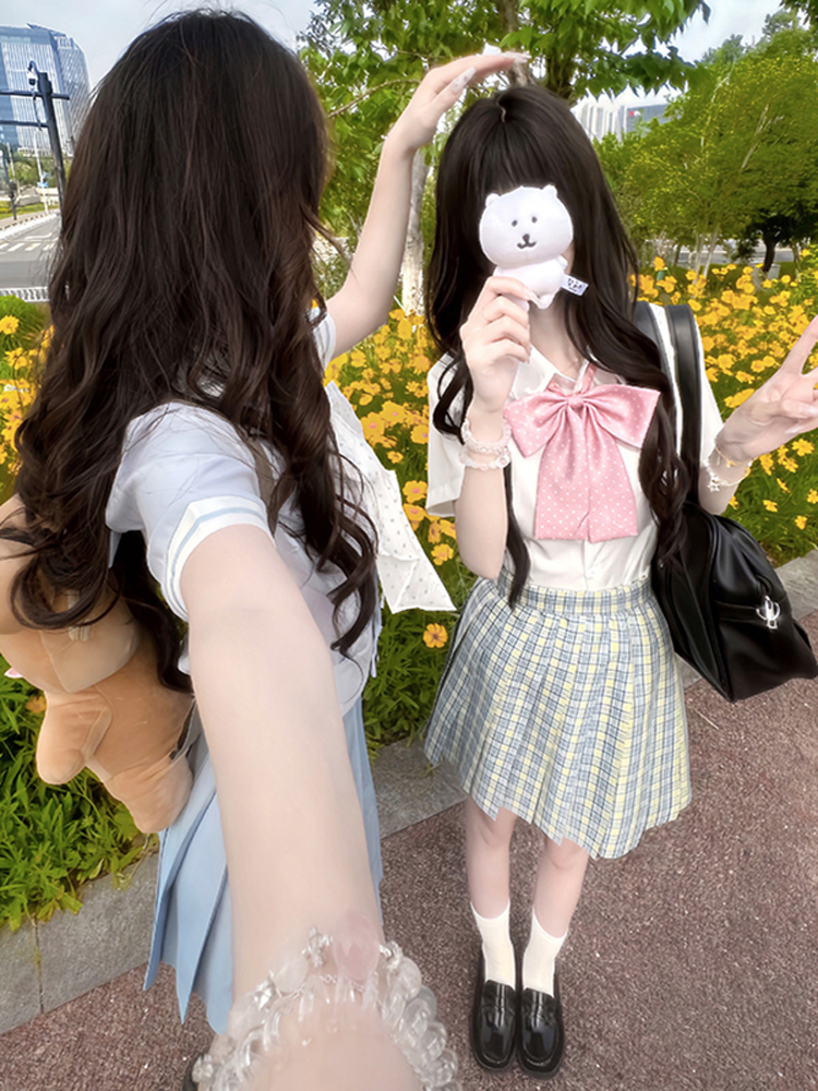 High Waist A-Line Plaid Skirt for Women - Shallow Summer JK Uniform Style, Japanese College Fashion, Cute Pudding Bear Design