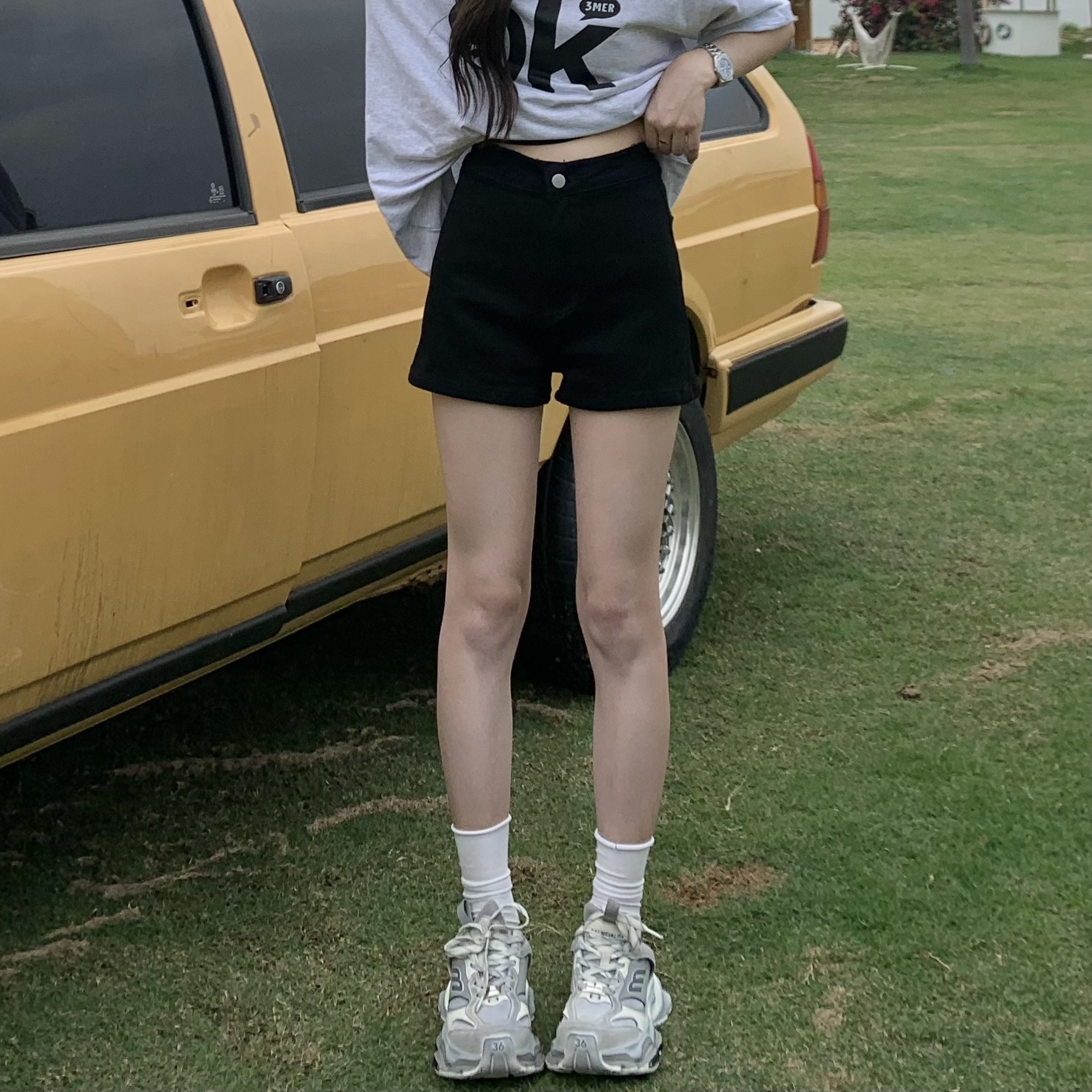 High Waist Black Denim Shorts for Women - Versatile Slim Fit Summer Hot Pants 2025, Y2K Style