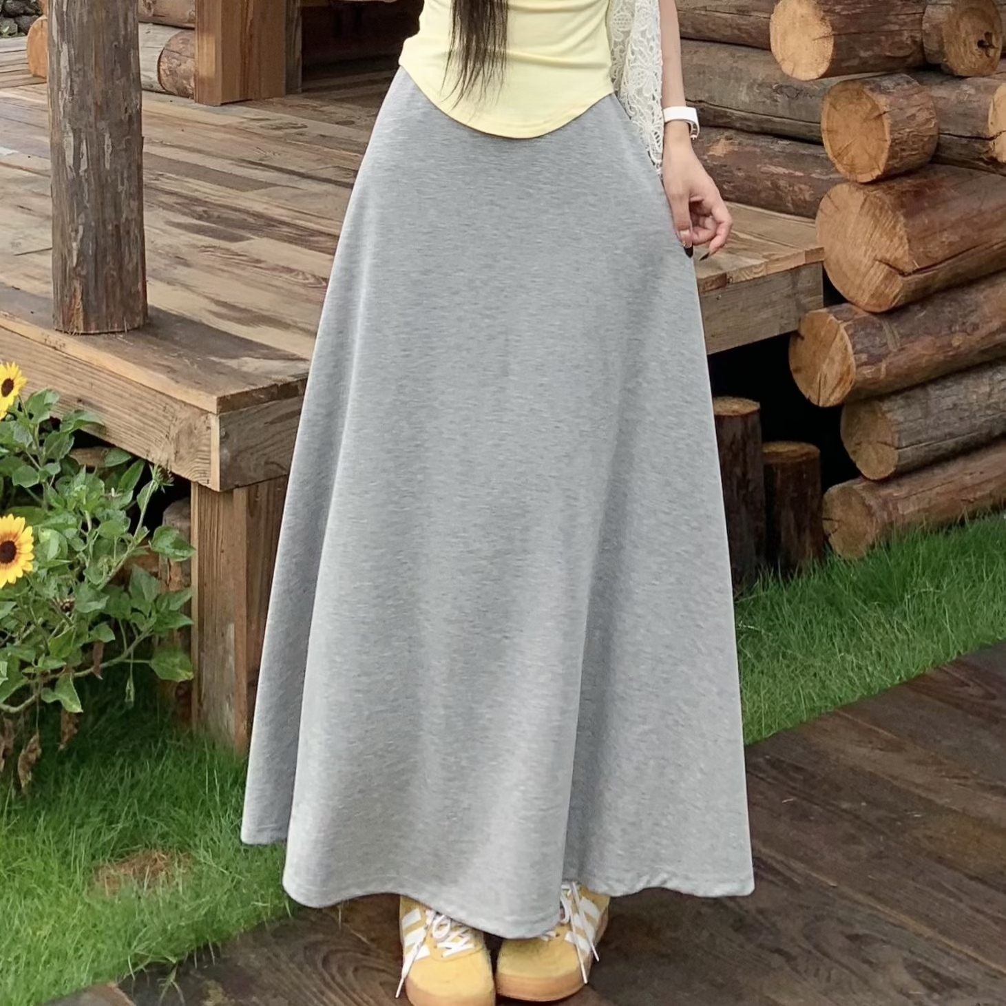 High Waist Gray A-Line Skirt for Women - Slimming Summer Versatile Style, Simple Cool Feel, Perfect for 90s and Y2K Fashion