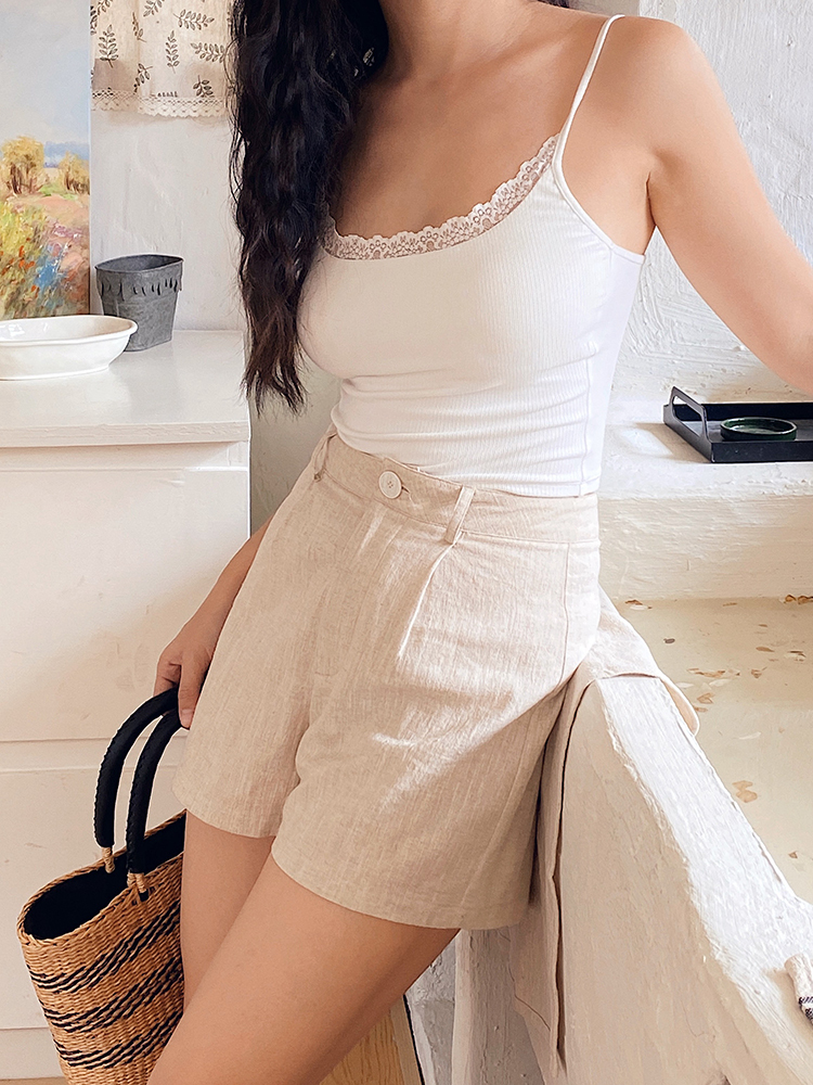 High-Waisted Cotton-Linen Shorts for Women, Summer Loose A-Line Wide-Leg Hot Pants, Casual 90s Style Summer Fashion