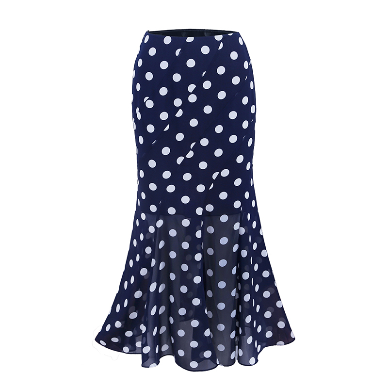 High-Waisted Polka Dot Irregular Vintage Long Skirt with Fish Tail Design - Slimming Asymmetrical Style
