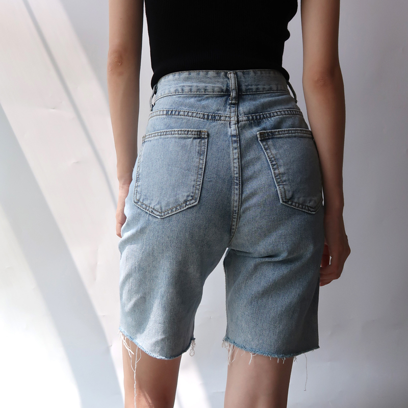 High-Waisted Retro Slim-Fit Frayed Denim Shorts for Women - European & American Style Cycling Summer Shorts