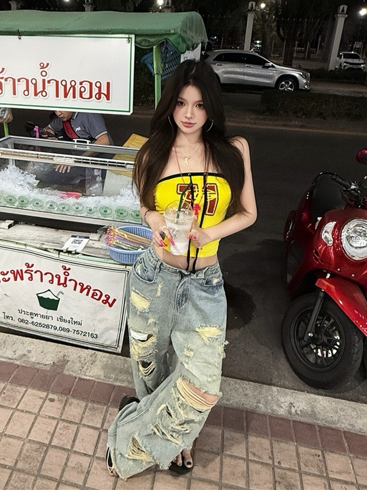 High-Waisted Ripped Jeans for Women - Summer Slim Fit Wide-Leg Pants - Trendy 90s Style Hot Girl Fashion