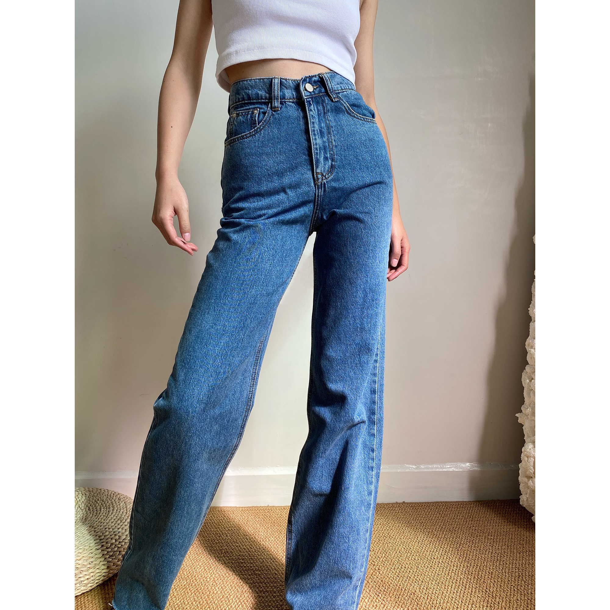 High-Waisted Wide-Leg Jeans for Women - American Retro Style, Loose Fit, Slimming, Floor-Length, Trendy 90s Fashion