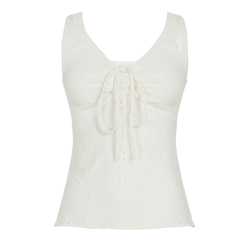 Hot Girl Solid Color Strap Hollow Textured Camisole - Versatile Slim Fit Waist-Defining Top for Y2K and Korean Style Fashion